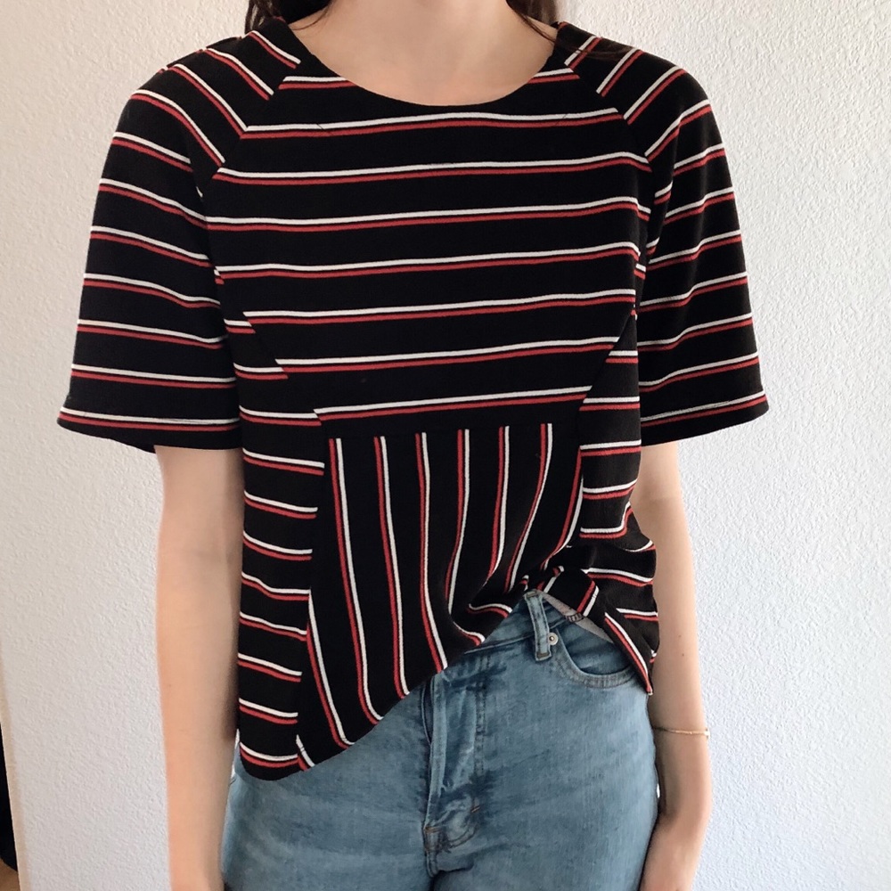 Babeau Italian Stripe Short Sleeve Blouse